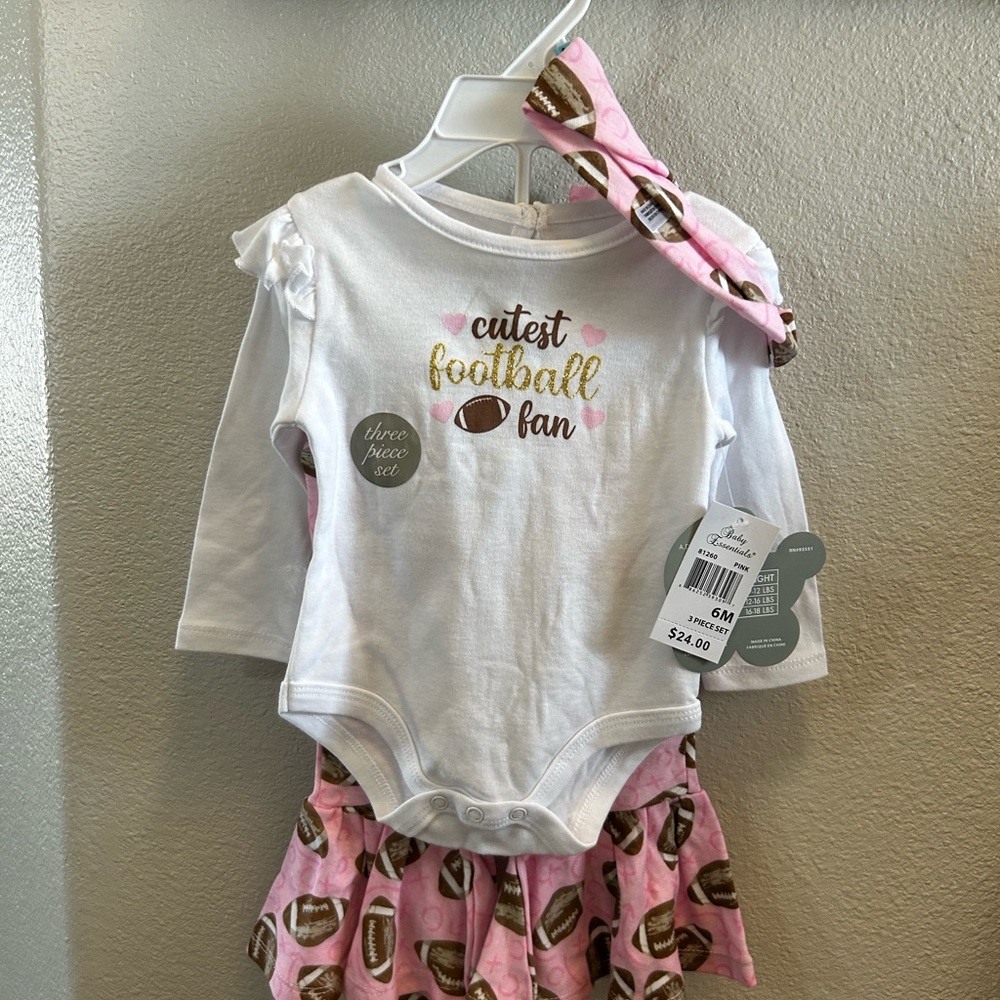 Pink and White Baby Football 🏈 3-Piece Set